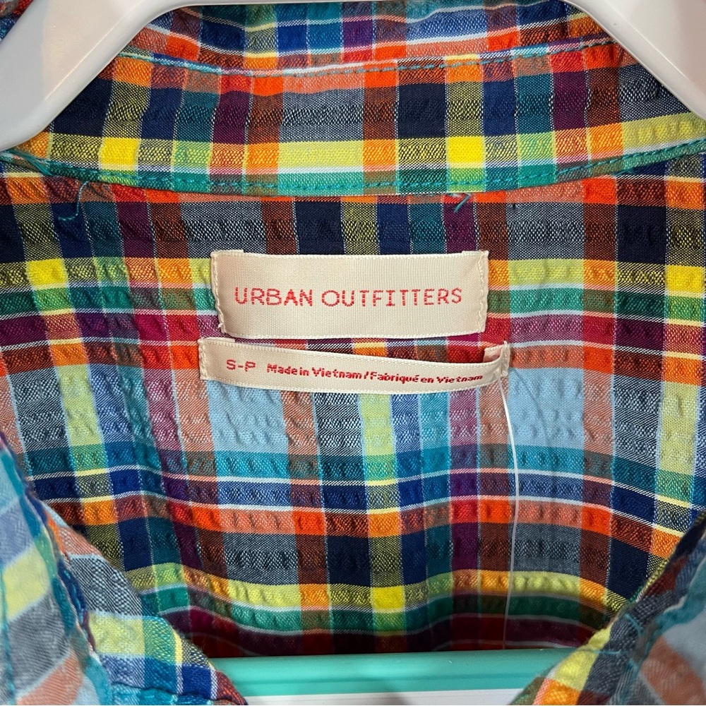 Urban Oufitters Slouchy Plaid Seersucker Shirt S Oversized Multicolored - Picture 8 of 13